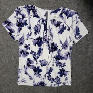 Calvin Klein Women's Floral Top - White and Purple